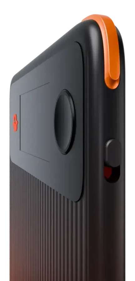Eyes-free corner key on the back of the device